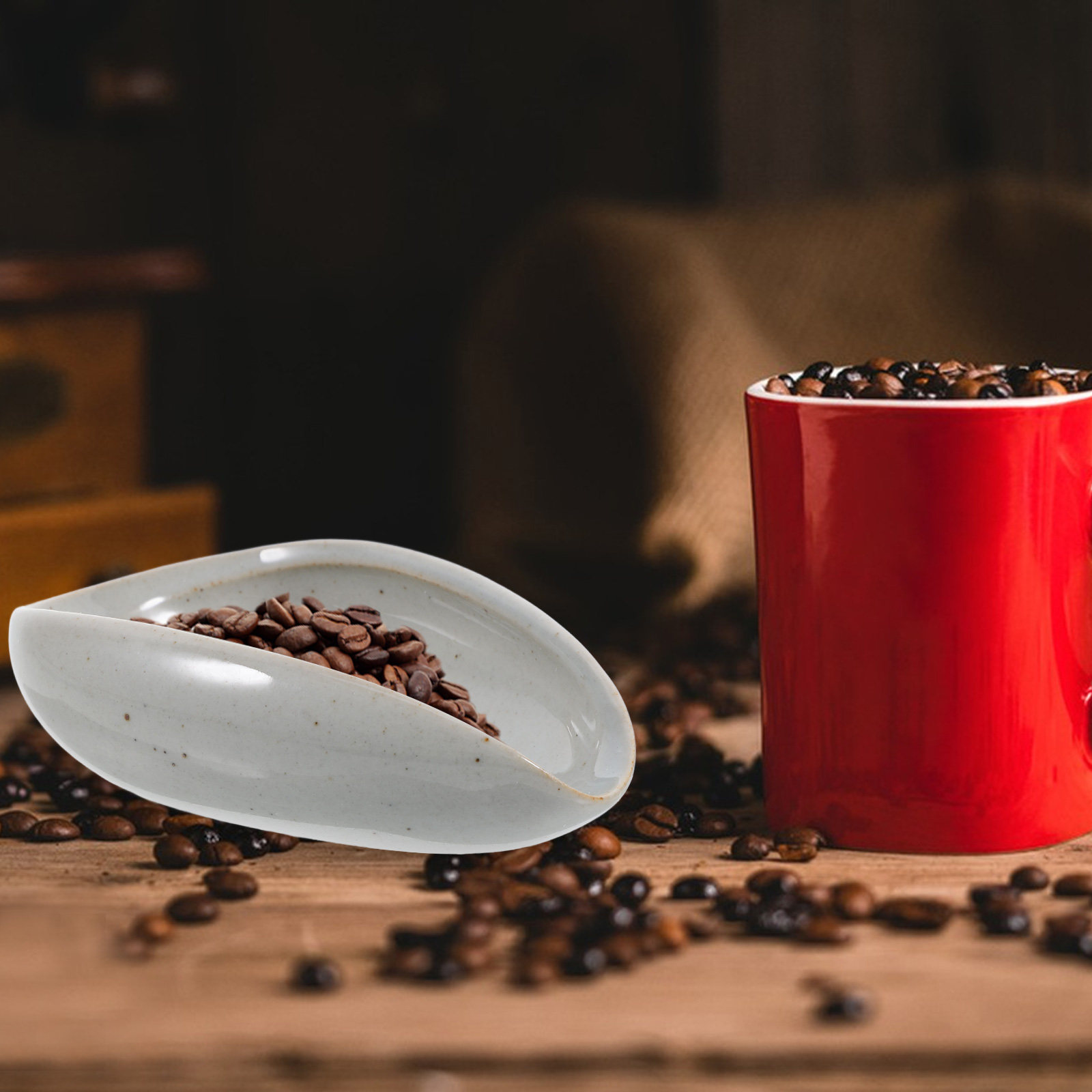 Coffee Leaves Tea - ถาดรองเมล็ดกาแฟเซรามิก ถ้วยชั่งน้ำหนักอเนกประสงค์สำหรับผงกาแฟเอสเพรสโซ ใบชา วัดปริมาณได้อย่างแม่นยำ สำหรับครัวและบาร์