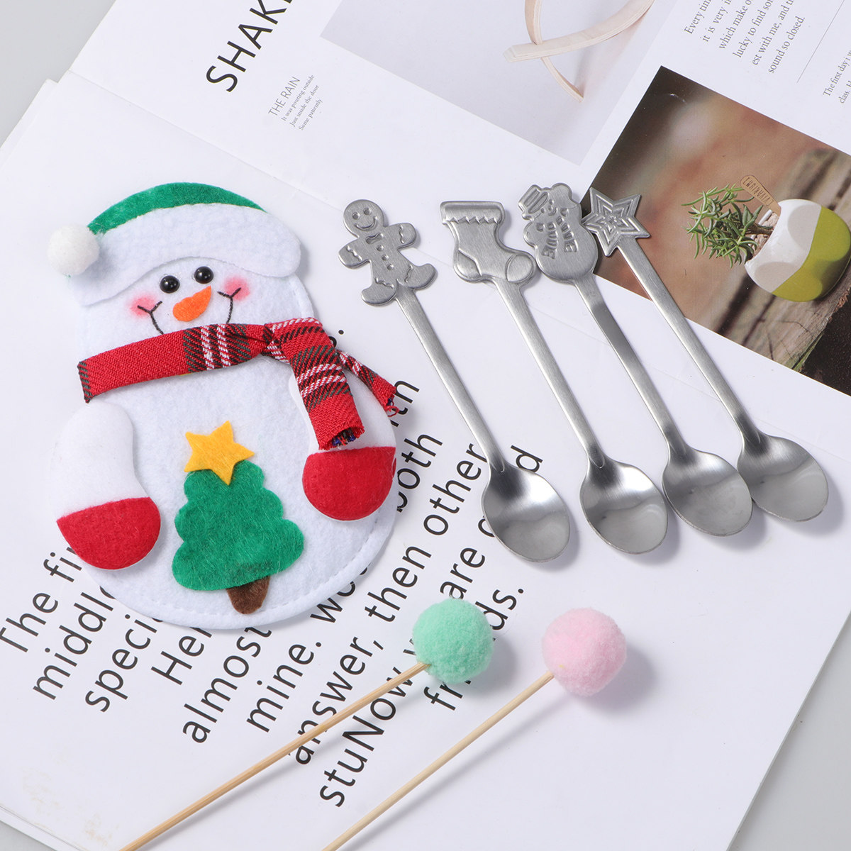 Coffee Tea Spoon - ชุดช้อนสแตนเลสสำหรับคริสต์มาส 5 ชิ้น ช้อนเสิร์ฟอาหาร กาแฟ ชา