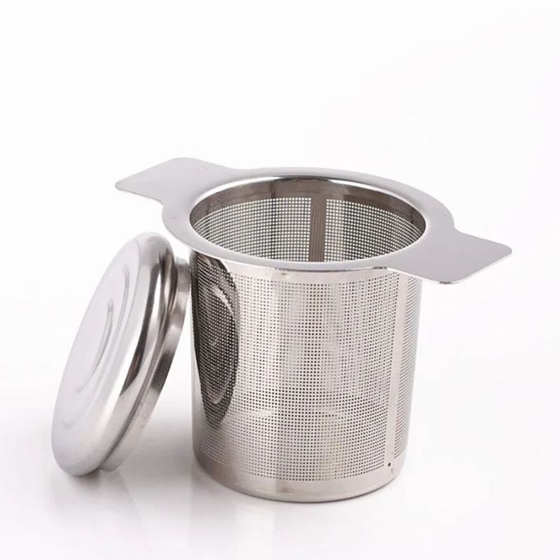 Tea Strainer Mesh - ที่กรองชาสแตนเลสแบบตาข่ายพร้อมฝาปิด, ที่กรองชาแบบสองหูจับสำหรับใช้ในบ้าน, อุปกรณ์ครัวแบบใช้ซ้ำได้สำหรับกรองเครื่องเทศ