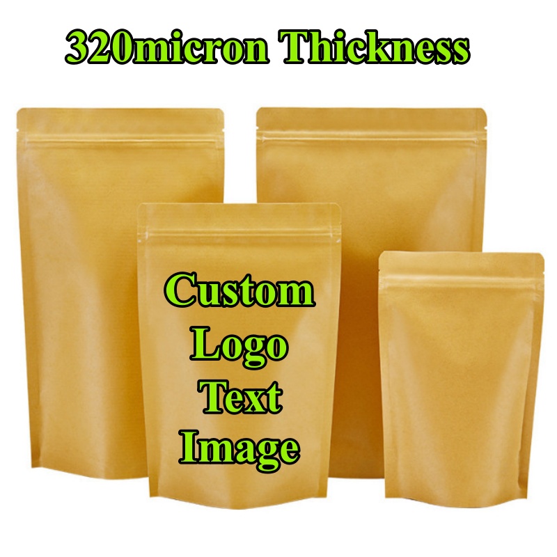 Coffee Tea Logo - ถุงซิปล็อคกระดาษคราฟท์แบบตั้งได้ 100 ชิ้น สำหรับบรรจุภัณฑ์ DIY พิมพ์โลโก้ได้