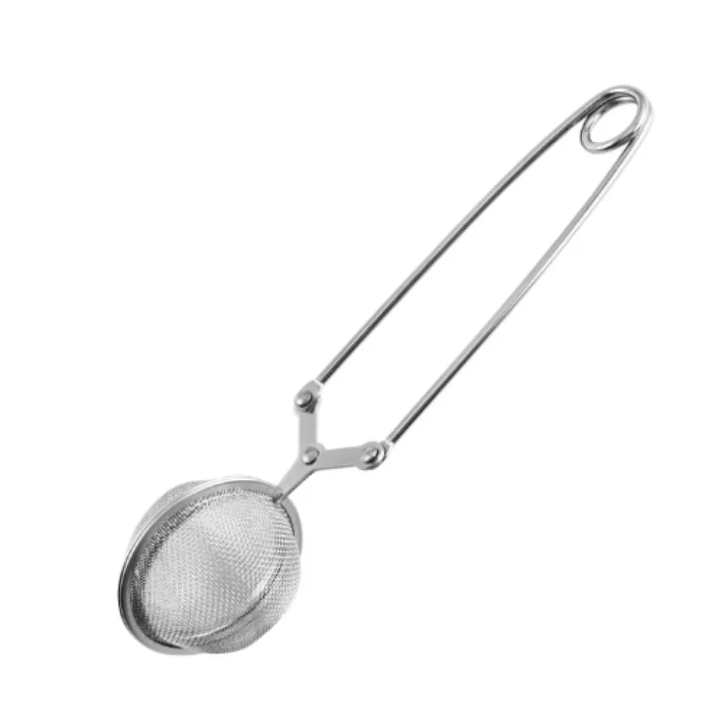 Tea Strainer Mesh - ที่กรองชาแบบตาข่ายสแตนเลส พร้อมช้อนกรองละเอียด สำหรับชาสมุนไพรแบบใบ ดีไซน์บีบได้พร้อมด้ามจับ สีเงิน
