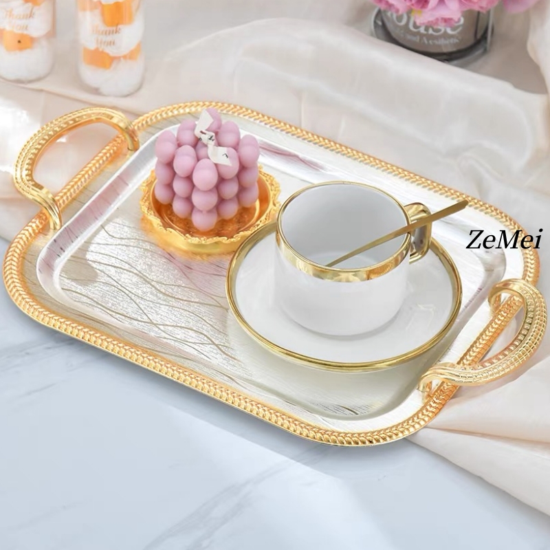 Coffee Tea Break - ถาดผลไม้โลหะสไตล์ฝรั่งเศส, จานขนมสำหรับพักดื่มชาและกาแฟ, จานเก็บอาหารอเนกประสงค์, ของตกแต่งบ้านสำหรับงานปาร์ตี้และงานแต่งงาน