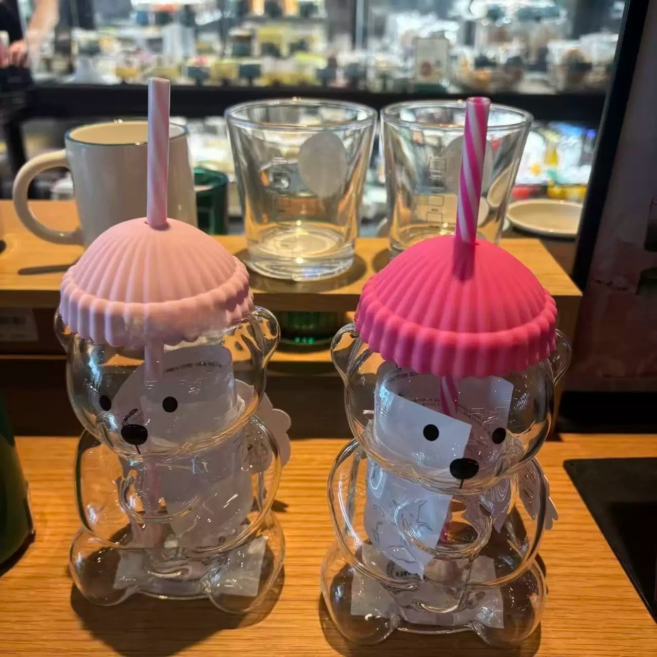 แก้วน้ำทรงหมี Bk สีชมพูใส แก้ว - Coffee Tea Shop บทวิจารณ์และราคา