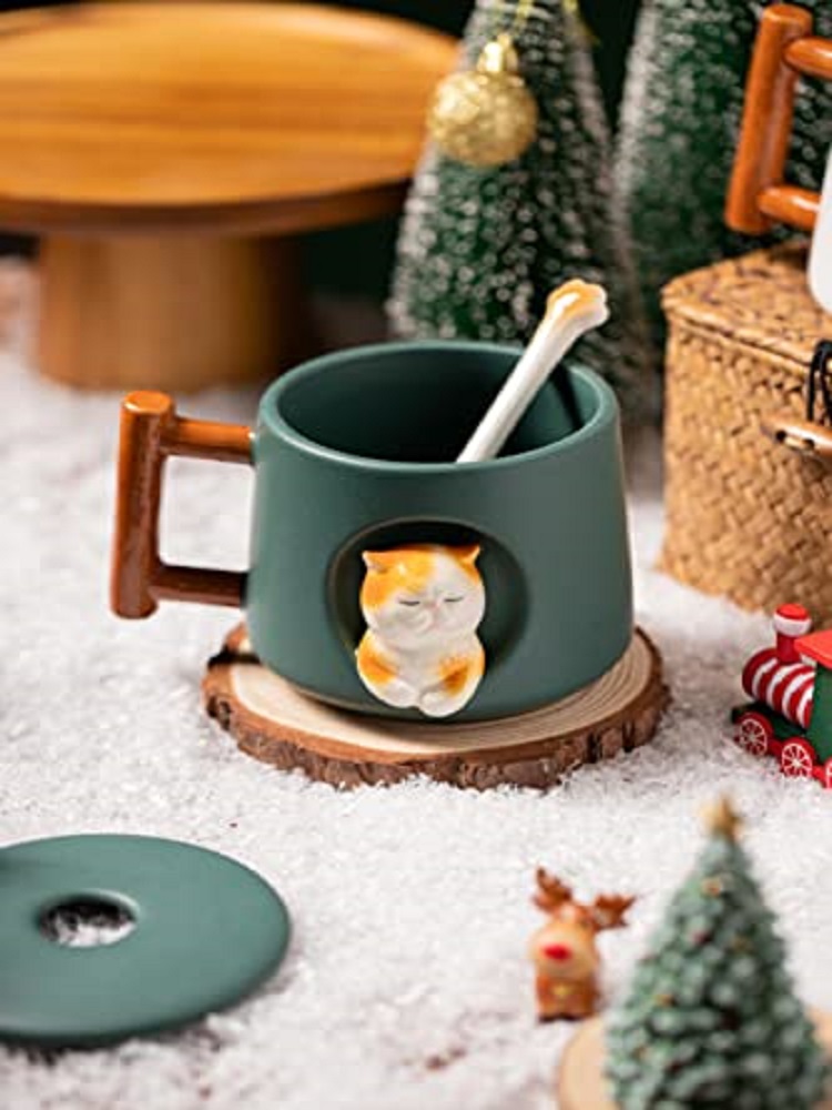 แก้วเซรามิคลายแมว 3 มิติ น่ารั - Coffee Tea Spoon บทวิจารณ์และราคา
