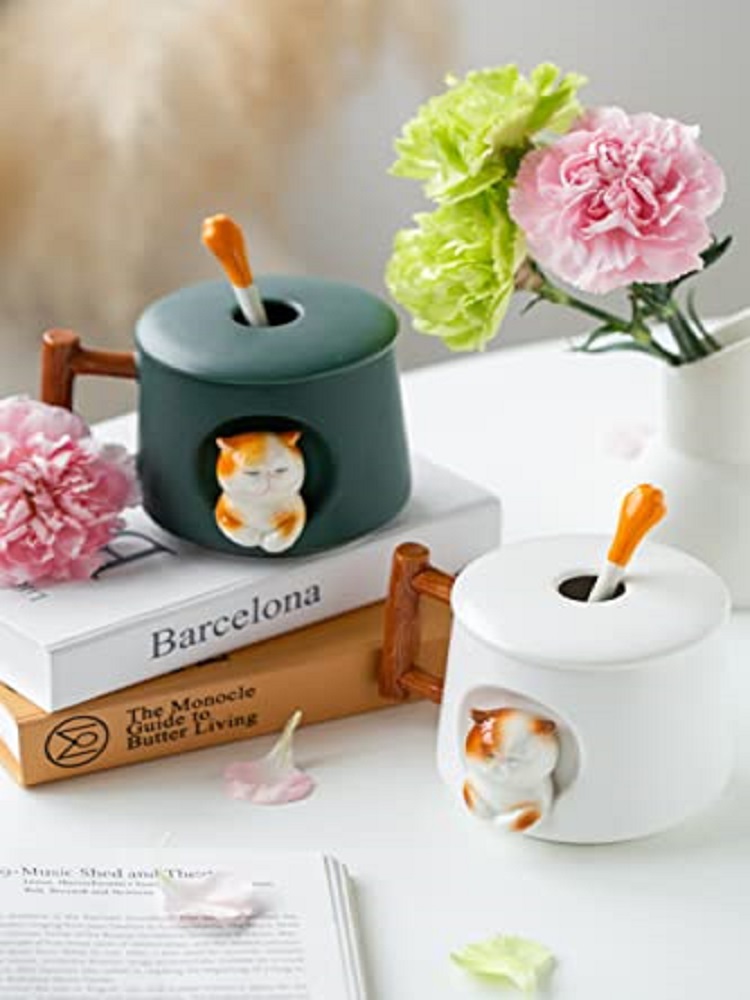 แก้วเซรามิคลายแมว 3 มิติ น่ารั - Coffee Tea Spoon บทวิจารณ์และราคา